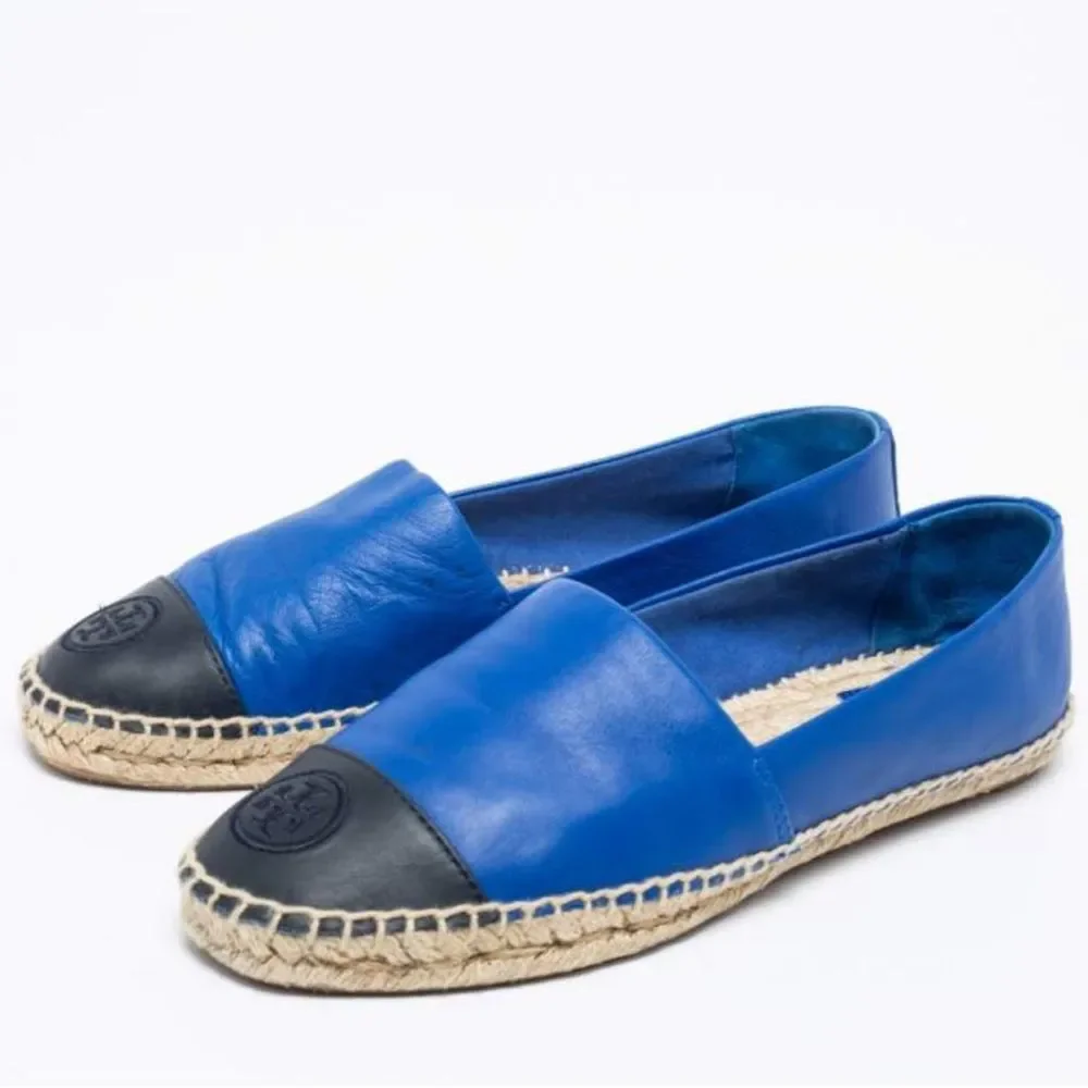 Tory Burch Colorblock Blue Leather Slip On Espadrille Flats 8